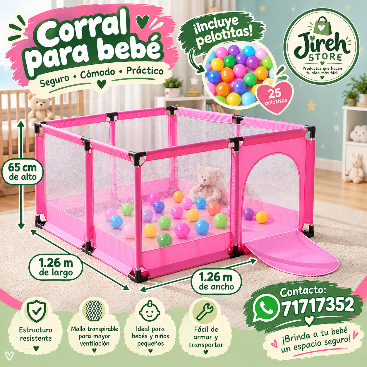 Corral de bebe cuadrado + pelotas